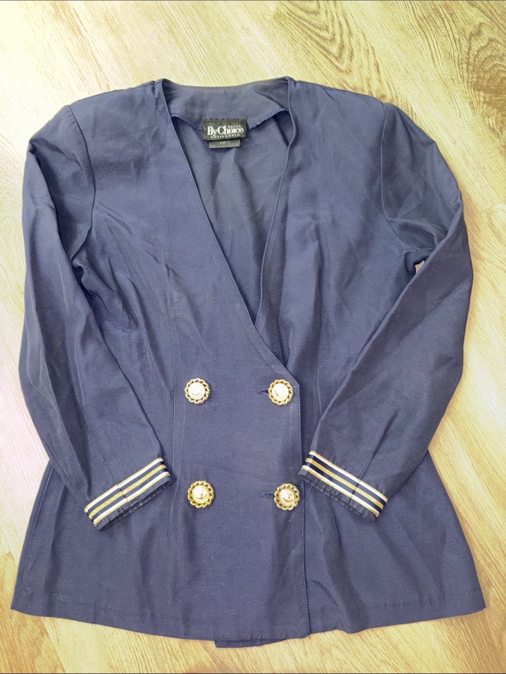 Vintage By Choice Navy Double Breasted Wrap Blazer Blouse Size 3 sailor nautical